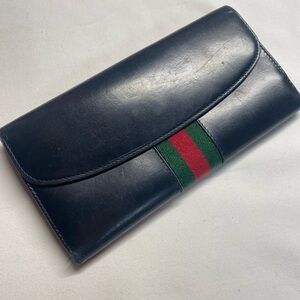 Auth Vintage GUCCI - Black Red/Green Leather Long Wallet